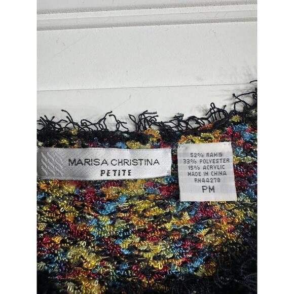Marisa Christina Petite M Vintage Textured Cardigan Colorful Sweater Fringe PM - Picture 3 of 6